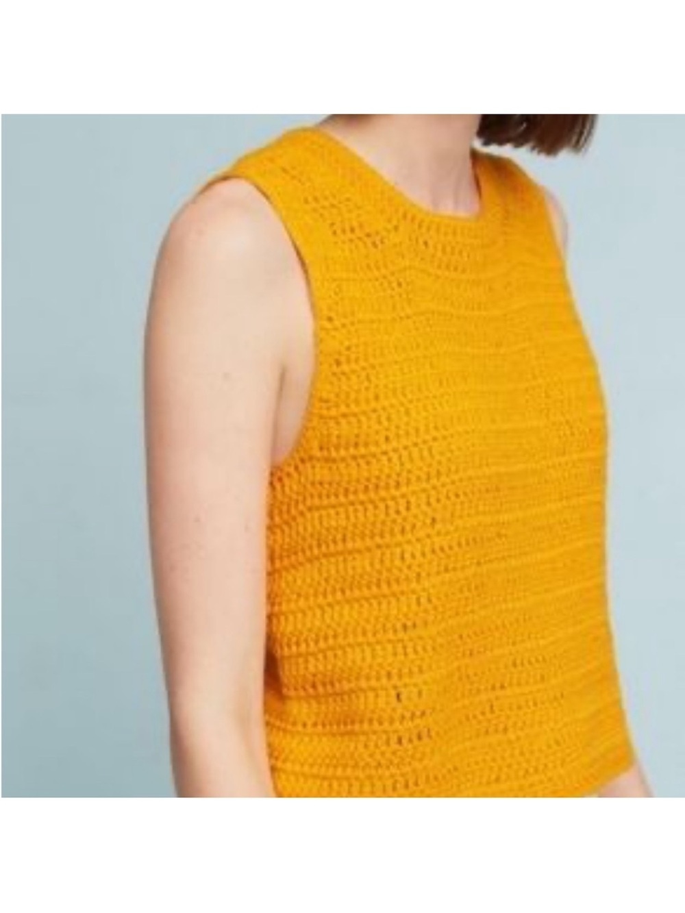 Anthropologie Moth Crocheted Sweater Vest Size Large Artsy Maximalist Yellow
